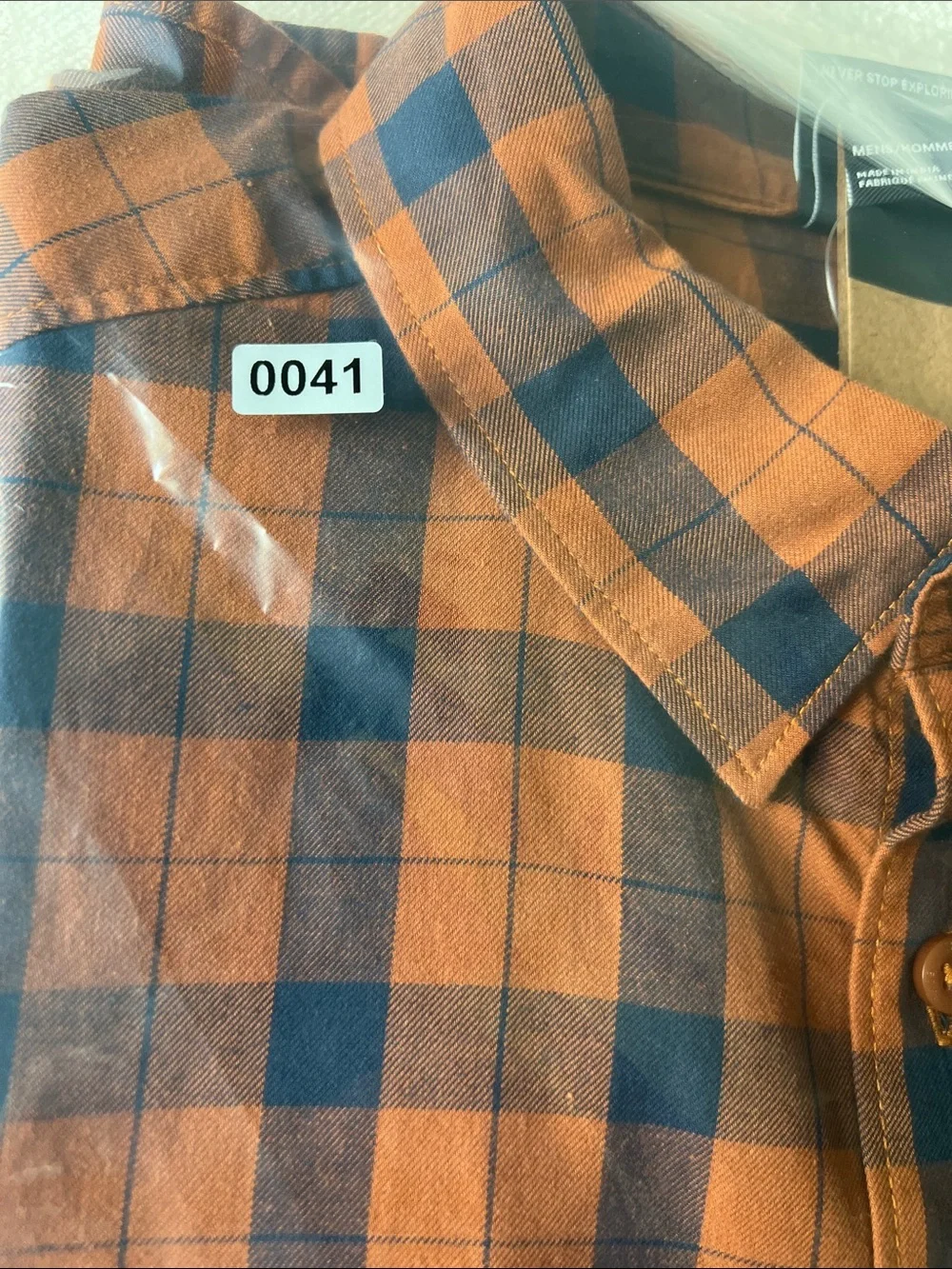 The North Face Orange and Navy Plaid Long-Sleeve Button-Down Shirt